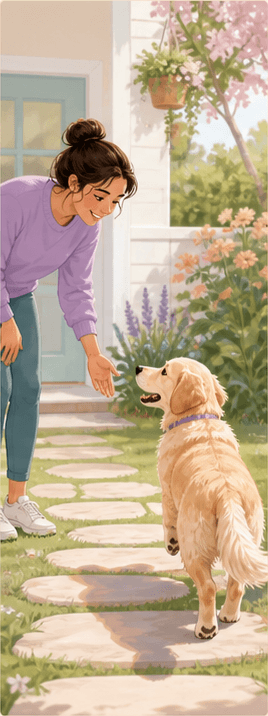 Pet owner training a dog with positive reinforcement