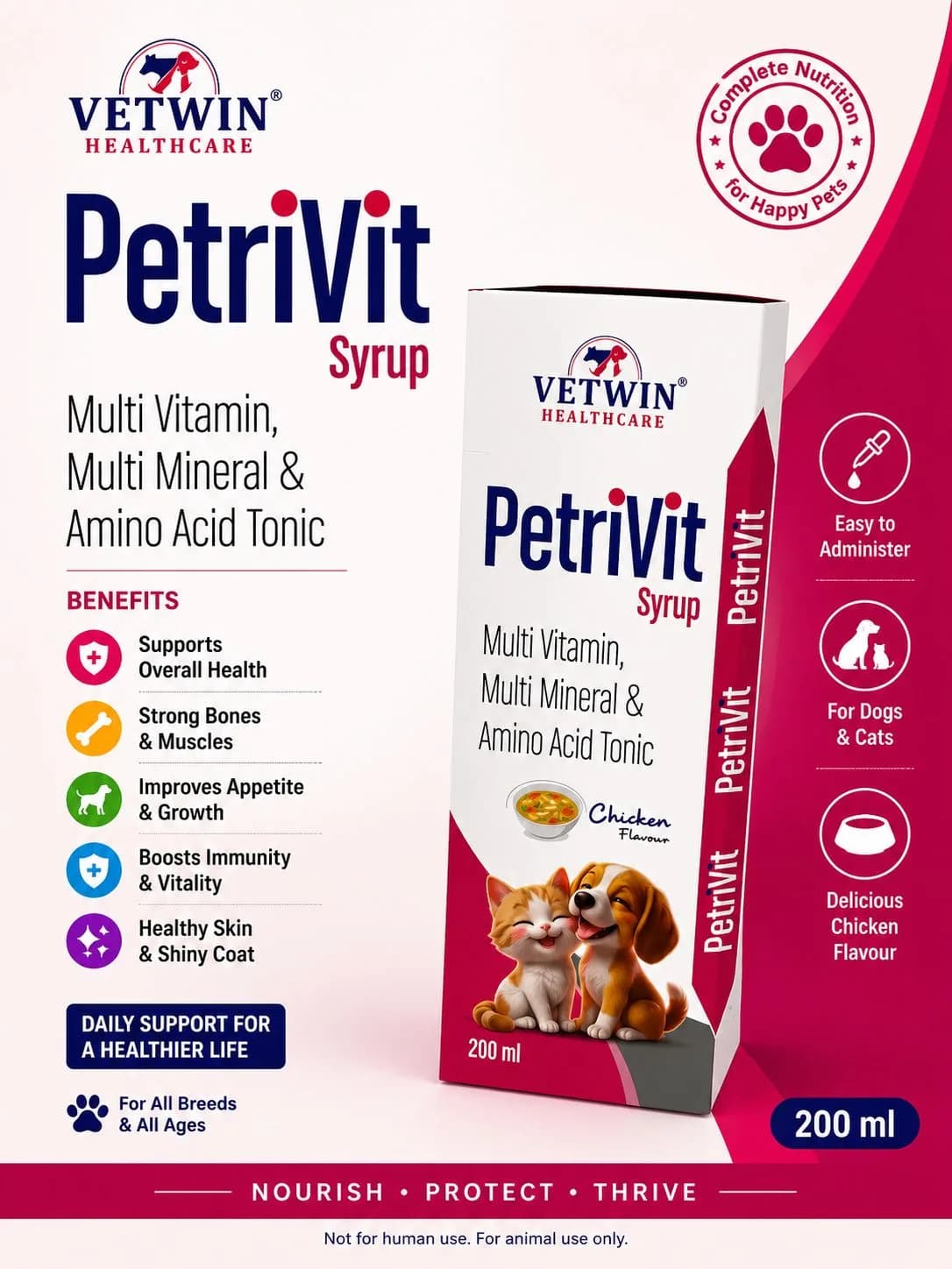 Multivitamin, Multimineral & Amino Acid Syrup for Dogs & Cats – Chicken Flavour (200 ml)