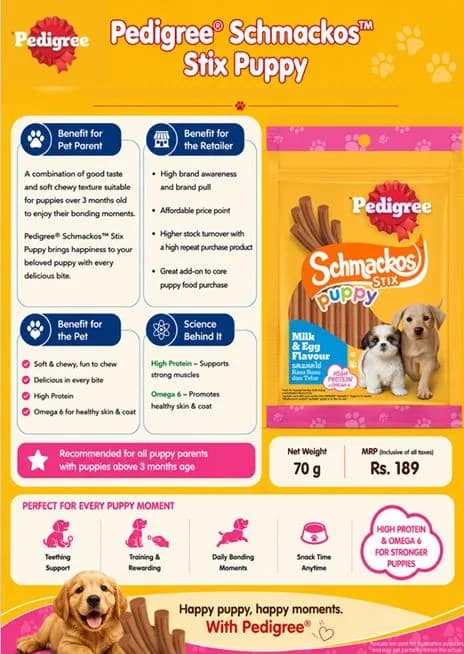 Schmackos Stix (Grilled Liver Flavour) Puppy Chicken Sticks (70g × 5 Packs | 350g Total)
